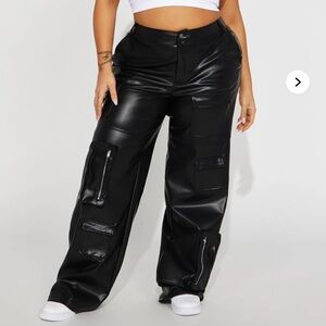Fashion Nova Black Faux Leather Cargo Pants